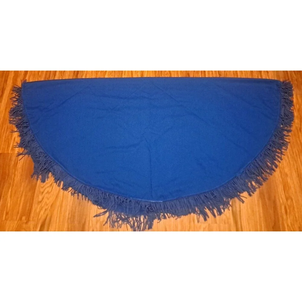 Vintage Round Blue Tablecloth Fringe Retro Large Cottage Boho Cotton Blend 58
